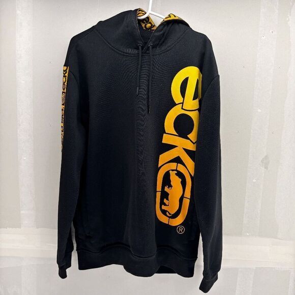 Marc Ecko Unltd Large Hip Hop Hoodie Y2K Pullover Black And Yellow READ - Picture 1 of 7